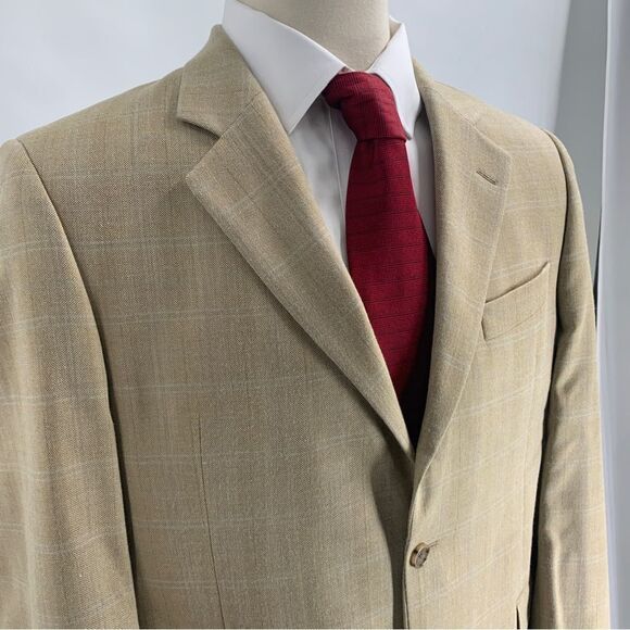 Jack Victor Size 42L Wheat Color Windowpane 2 Button Wool Sport Jacket - Picture 3 of 9